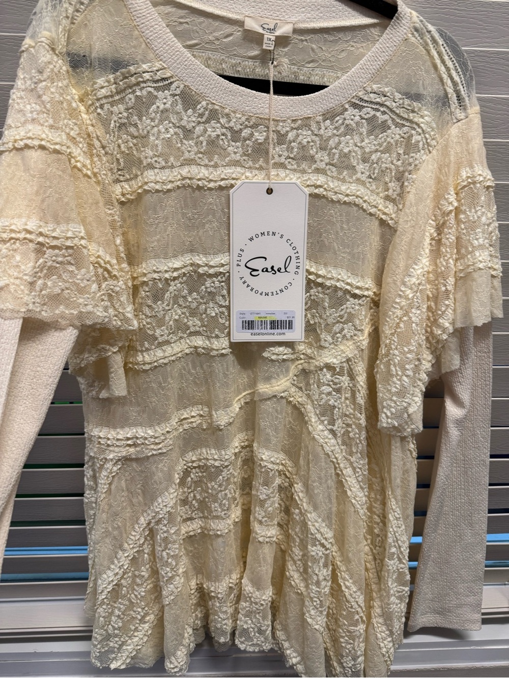 easel Lace Overlay Cream Blouse
